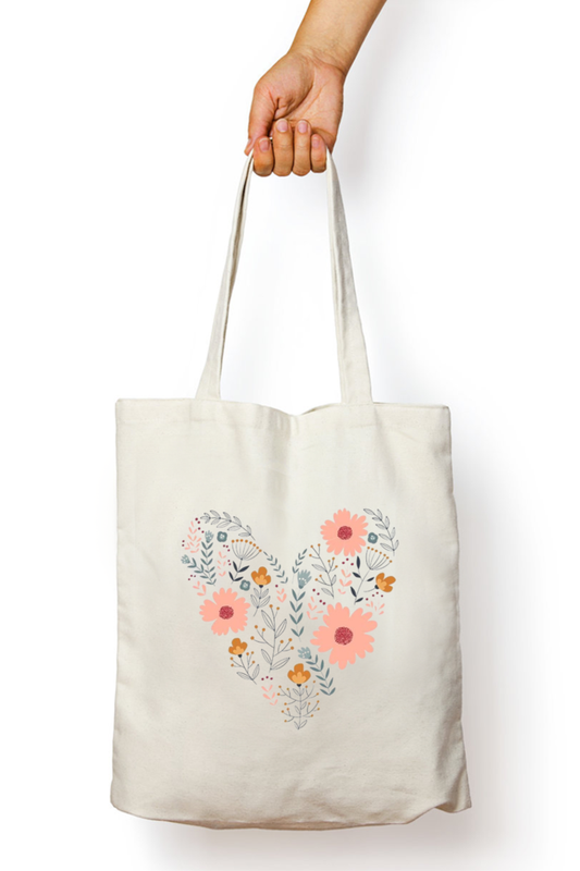 Downpour Tote Bag With Flower Heart Print